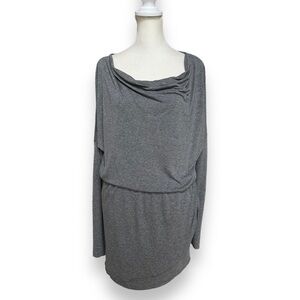 C&C California Heather Gray Draped Neck Long Sleeve Draped Mini Dress | Medium
